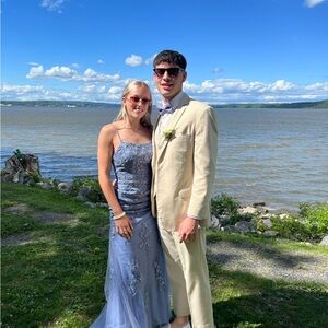 Chic Boutique E802 Blue Embroidered Prom Dress